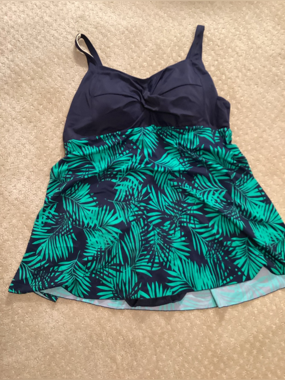 Navy and Teal Palm Print Swim suit